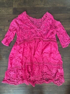 Hot Pink Lace Boho Tunic cover up